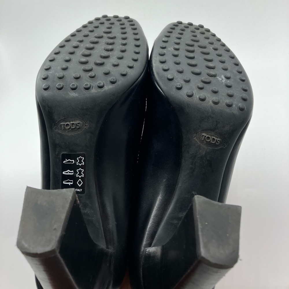 Tod`s Black Leather Square Toe Heels Size 35/5 - Picture 12 of 13